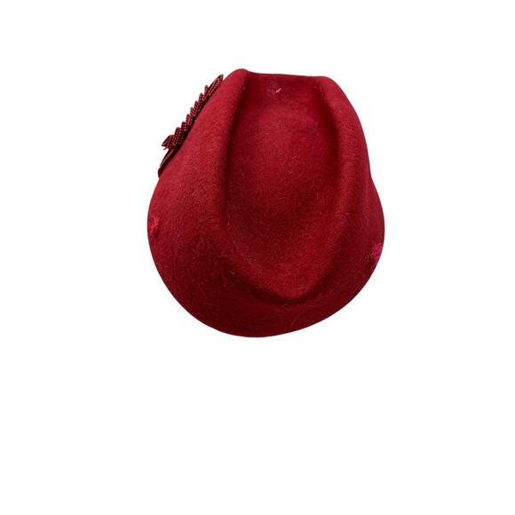 Vintage Red Doeskin Wool Hat Womens Geo W Bollman Bow Mid Century Holiday - Picture 5 of 9